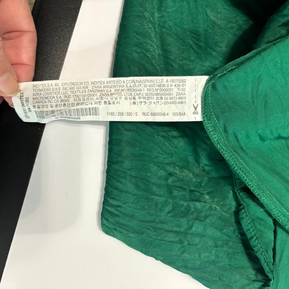 Zara Green Long Sleeve Midi Dress Tie Waist Pleated Mock Neck Size S - Picture 8 of 8